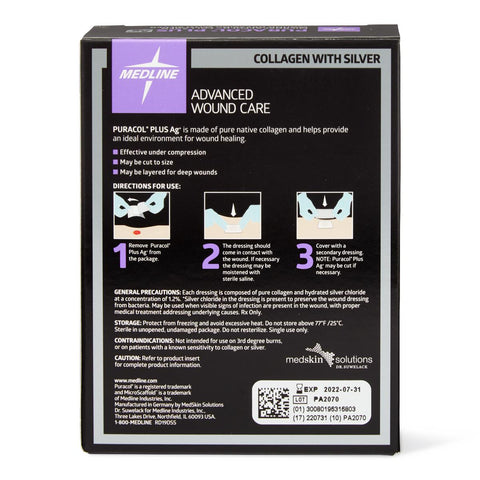 Puracol Plus Ag+ Collagen Wound Dressing with Silver, 2" x 2.25" inch