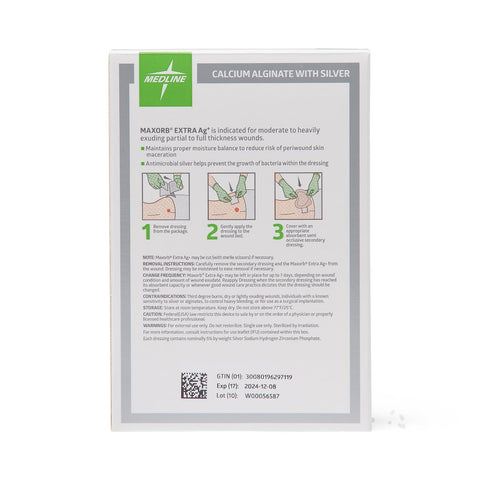 Maxorb Extra Ag+ CMC/Alginate Dressings, 2" x 2" inch