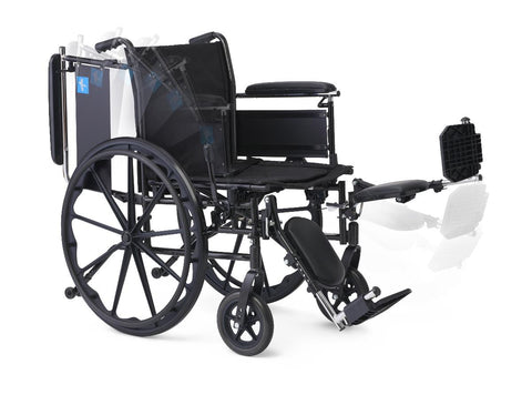 Medline K3 Guardian 20" Wide Wheelchair with Height-Adjustable Full-Length Arms and Elevating Leg Rests, Includes Seat/Brake Extenders, Anti-Tippers and Seat Belt #K3206N44E1