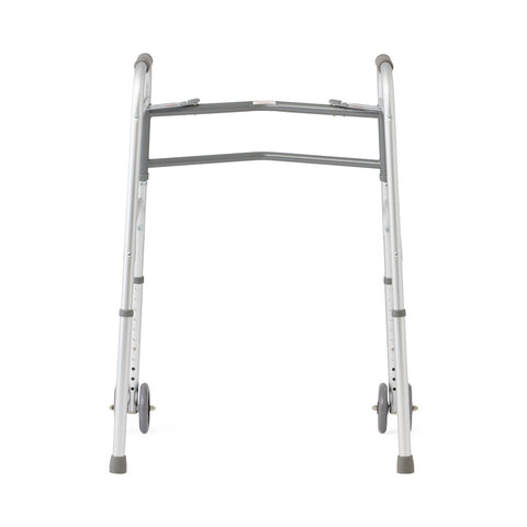 Medline Adult Bariatric Folding Walker, 2 Button, 500 lb. Capacity, Extra Wide, 5" Wheels, 1 EA (#MDS86410XWW)