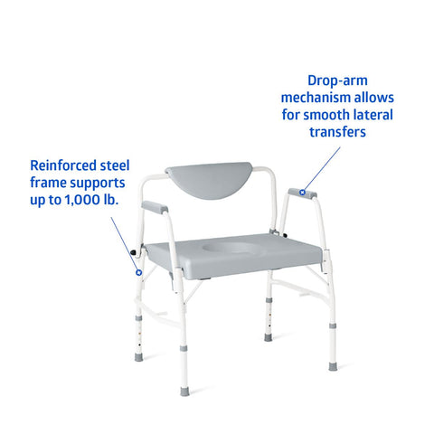 Medline Steel Bariatric Drop-Arm Commode, 1000 lb. Weight Capacity #G1-400BDX1