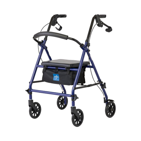 Medline Basic Steel Rollator with 6" Wheels, Blue, Knockdown, 1 EA #RLKD-150S-6B