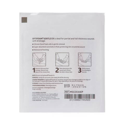 Optifoam Gentle EX Bordered Foam Dressing in Educational Packaging, 3" x 3" #MSCEX33EP