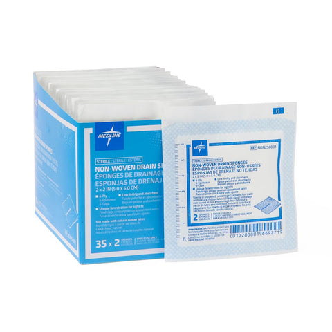 Sterile Nonwoven Gauze Drain Sponges, Premium, 6-Ply, 2" x 2"