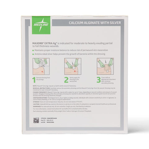 Maxorb Extra Ag+ CMC/Alginate Dressings, 6" x 6" inch