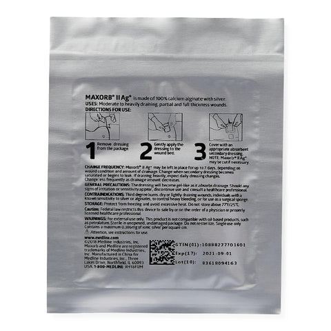 Maxorb II Silver Alginate Wound Dressing, 2" x 2" inch