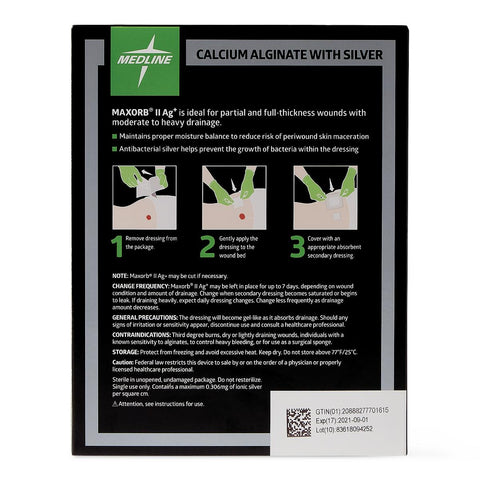 Maxorb II Silver Alginate Wound Dressing, 4" x 4.75" inch