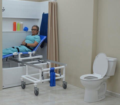 MJM International Dual Bathing/Transferchair With Adjustable Reclining Back And Adjustable Legrest (MUST BE USED WITH ASSISTANCE) #D197-5-M-SLIDE-N