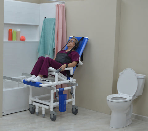 MJM International Dual Shower/Transferchair With Tilt Slider With Deluxe Elongated Open Front Soft Seat And Dual Drop Down Armrests (MUST BE USED WITH ASSISTANCE) #D118-5-TIS-SLIDE-N
