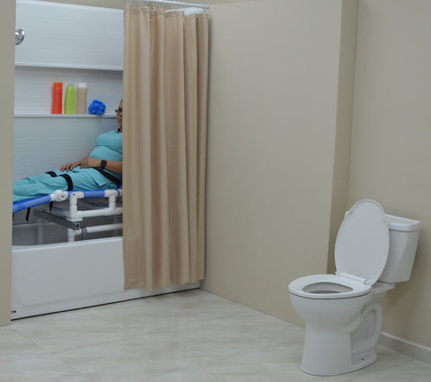 MJM International Dual Bathing/Transferchair With Adjustable Reclining Back And Adjustable Legrest (MUST BE USED WITH ASSISTANCE) #D197-5-M-SLIDE-N
