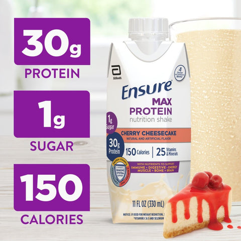 Oral Supplement Ensure® Max Protein Nutrition Shake Cherry Cheesecake Flavor Liquid 11 oz. Reclosable Carton #68460
