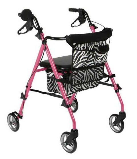 Medline Posh Rollator with 6" Wheels, Pink with Zebra Print Bag, 1 EA #MDS86835SHE