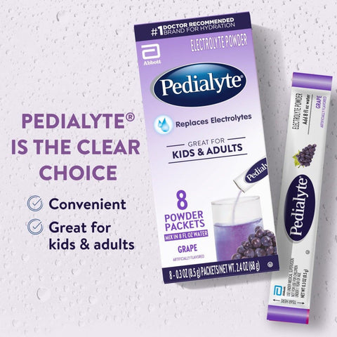 Oral Electrolyte Solution Pedialyte® Powder Packs Grape Flavor 8.5 Gram #69121