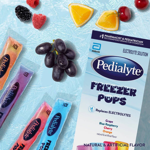 Oral Electrolyte Solution Pedialyte® Freezer Pops Grape / Blue Raspberry / Cherry / Orange Flavor 2.1 oz. #62605