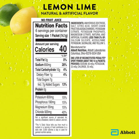Oral Electrolyte Solution Pedialyte® Sport Lemon-Lime Flavor 14.1 Gram #67845