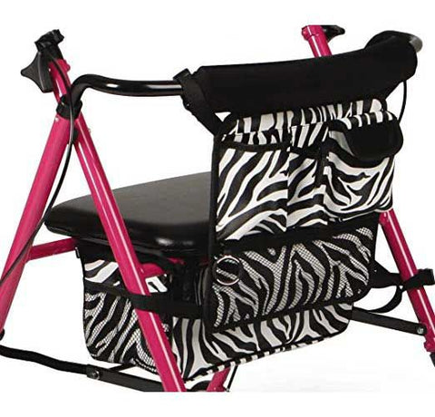 Medline Posh Rollator with 6" Wheels, Pink with Zebra Print Bag, 1 EA #MDS86835SHE