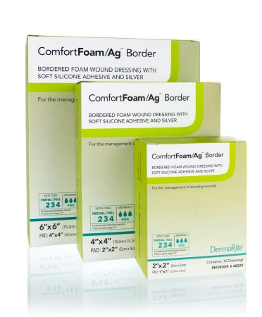 Silver Foam Dressing ComfortFoam/Ag™ Border 4 X 4 Inch Square Sterile