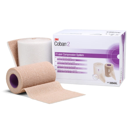 2 Layer Compression Bandage System 3M™ Coban™ 2 4 Inch X 3-4/5 Yard / 4 Inch X 6-3/10 Yard 35 to 40 mmHg Self-adherent / Pull On Closure Tan / White NonSterile