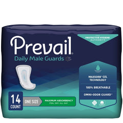 Bladder Control Pad Prevail® Daily Male Guards 12-1/2 Inch Length Heavy Absorbency Polymer Core One Size Fits Most Adult Male Disposable