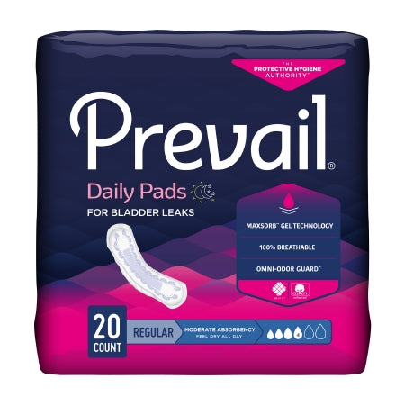 Bladder Control Pad Prevail® Daily Pads 9-1/4 Inch Length Moderate Absorbency Polymer Core One Size Fits Most Adult Female Disposable