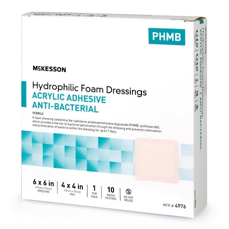 Antibacterial Foam Dressing 6 X 6 Inch Square Adhesive with Border Sterile