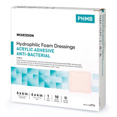 Antibacterial Foam Dressing 6 X 6 Inch Square Adhesive with Border Sterile