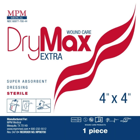 Super Absorbent Dressing DryMax Extra 4 X 4 Inch Polypropylene / Sodium Polyacrylate / Cellulose Pulp / Polyolefine Square Sterile