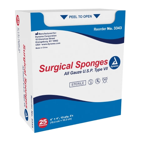 Gauze Sponge Dynarex® Gauze 12-Ply 4 X 4 Inch Square Sterile