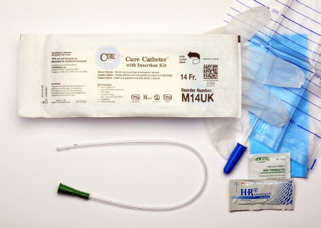 Intermittent Catheter Kit Cure Medical® U-Shape Straight Tip 14 Fr. Uncoated PVC