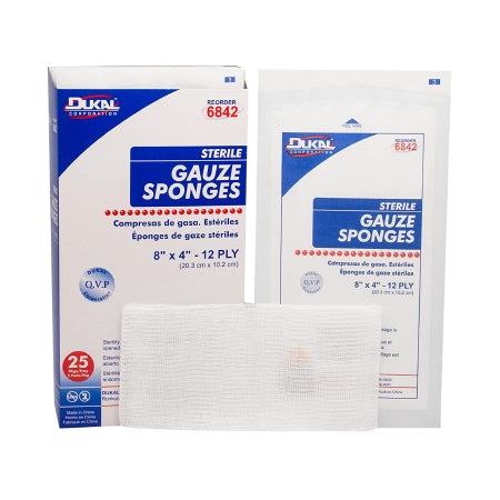 Gauze Sponge Dukal™ Cotton 12-Ply 4 X 8 Inch Rectangle Sterile