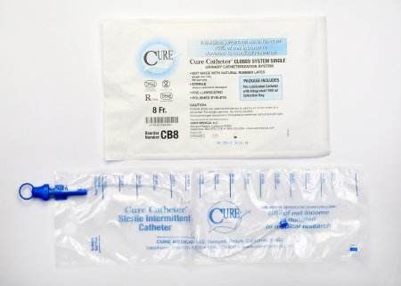 Intermittent Catheter Kit Cure Catheter™ Closed System / Straight Tip 8 Fr. Without Balloon