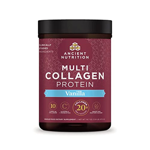 Collagen Powder Protein with Vitamin C and Probiotics by Ancient Nutrition, Multi Collagen Protein, Unflavored, 24 Servings, Hydrolyzed Collagen Peptides Supports Skin and Nails, Gut Health, 8.6oz