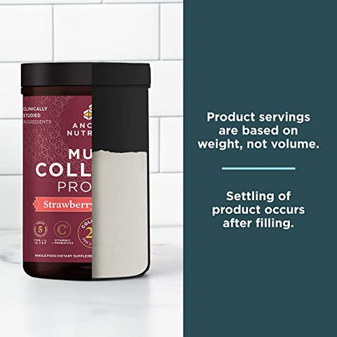 Collagen Powder Protein with Vitamin C and Probiotics by Ancient Nutrition, Multi Collagen Protein, Unflavored, 24 Servings, Hydrolyzed Collagen Peptides Supports Skin and Nails, Gut Health, 8.6oz