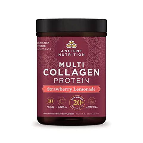 Collagen Powder Protein with Vitamin C and Probiotics by Ancient Nutrition, Multi Collagen Protein, Unflavored, 24 Servings, Hydrolyzed Collagen Peptides Supports Skin and Nails, Gut Health, 8.6oz