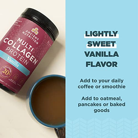 Collagen Powder Protein with Vitamin C and Probiotics by Ancient Nutrition, Multi Collagen Protein, Unflavored, 24 Servings, Hydrolyzed Collagen Peptides Supports Skin and Nails, Gut Health, 8.6oz