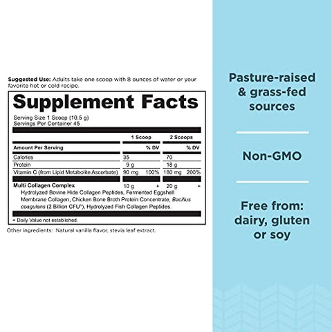 Collagen Powder Protein with Vitamin C and Probiotics by Ancient Nutrition, Multi Collagen Protein, Unflavored, 24 Servings, Hydrolyzed Collagen Peptides Supports Skin and Nails, Gut Health, 8.6oz