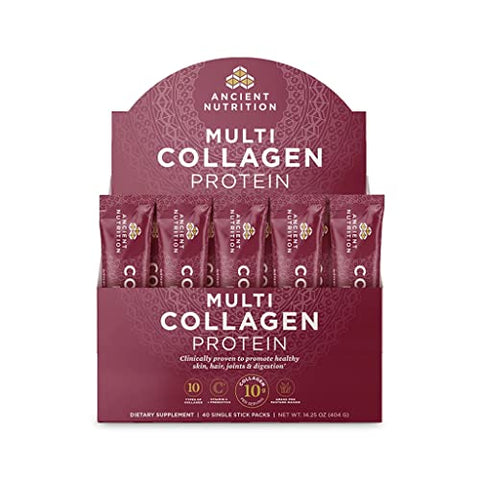Collagen Powder Protein with Vitamin C and Probiotics by Ancient Nutrition, Multi Collagen Protein, Unflavored, 24 Servings, Hydrolyzed Collagen Peptides Supports Skin and Nails, Gut Health, 8.6oz