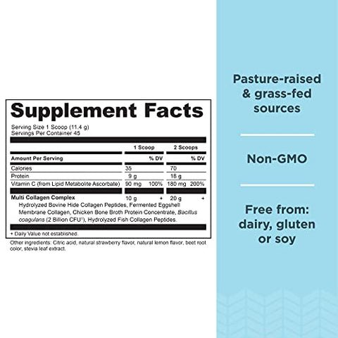 Collagen Powder Protein with Vitamin C and Probiotics by Ancient Nutrition, Multi Collagen Protein, Unflavored, 24 Servings, Hydrolyzed Collagen Peptides Supports Skin and Nails, Gut Health, 8.6oz
