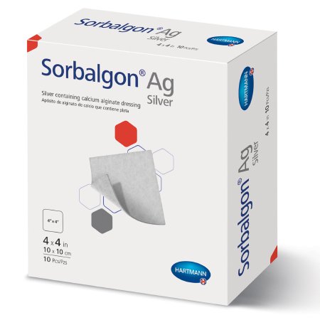 Silver Alginate Dressing Sorbalgon® Ag 4 X 4 Inch Square Sterile