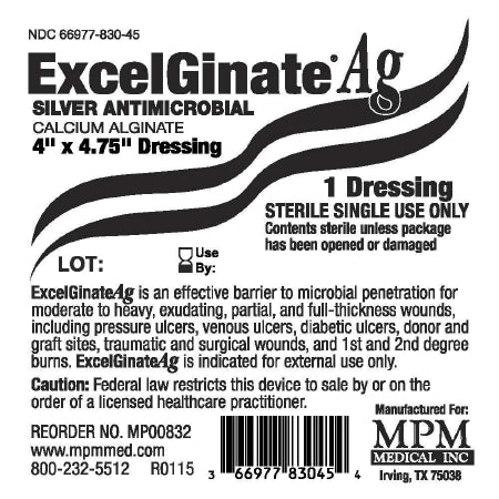 Silver Alginate Dressing ExcelGinate® AG 4 X 4-3/4 Inch Rectangle Sterile