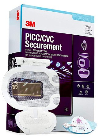 PICC/CVC Securement Device + Tegaderm™ with CHG IV Dressing 3M™ Tegaderm™ CHG (Chlorhexidine Gluconate) 4 X 6.125 Inch Sterile