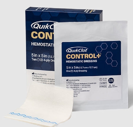 Hemostatic Dressing QuikClot Control+® 5 X 5 Inch 1 per Pack Individual Packet Kaolin Sterile