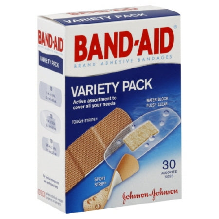Adhesive Strip Band-Aid® Variety Pack Assorted Sizes Fabric / Plastic Assorted Shapes Clear / Tan Sterile