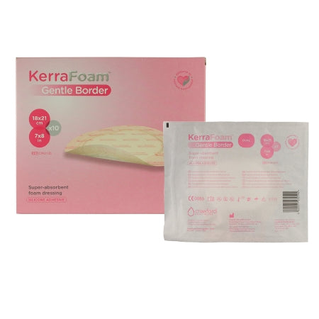 Silicone Foam Dressing KerraFoam™ Gentle Border 7 X 8 Inch Oval Adhesive with Border Sterile