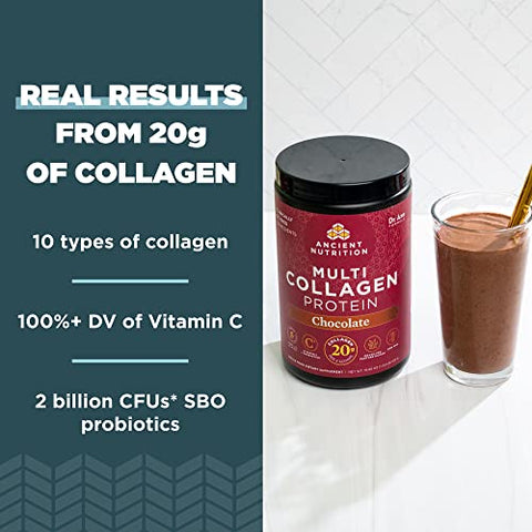 Collagen Powder Protein with Vitamin C and Probiotics by Ancient Nutrition, Multi Collagen Protein, Unflavored, 24 Servings, Hydrolyzed Collagen Peptides Supports Skin and Nails, Gut Health, 8.6oz