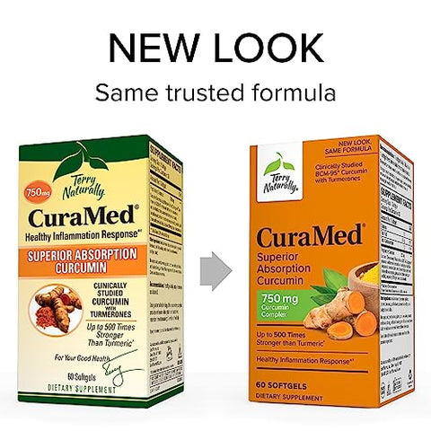 Terry Naturally CuraMed 750 mg Curcumin Complex - 60 Softgels - Superior Absorption BCM-95 - Non-GMO, Gluten Free, Halal - 60 Servings