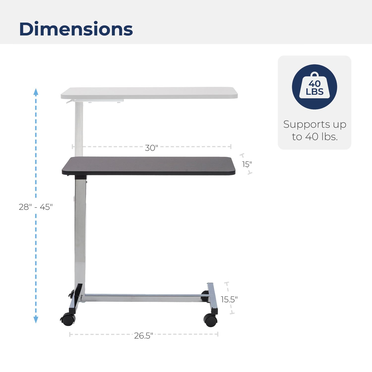 Drive Medical 13067 Adjustable Non Tilt Top Overbed Table With Wheels Gilgal Medical Supplies Inc