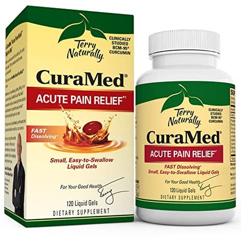 Terry Naturally CuraMed Acute Pain Relief, 60 Liquid Gels - with BCM-95 Curcumin, BOS-10 Boswellia & Black Sesame Seed Oil - Small, Easy to Swallow, Fast Dissolving - Non-GMO - 30 Servings