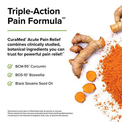 Terry Naturally CuraMed Acute Pain Relief, 60 Liquid Gels - with BCM-95 Curcumin, BOS-10 Boswellia & Black Sesame Seed Oil - Small, Easy to Swallow, Fast Dissolving - Non-GMO - 30 Servings