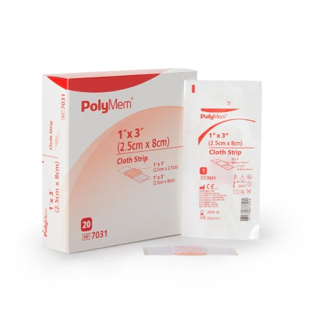 Adhesive Strip PolyMem® 1 X 3 Inch Polyurethane / Film Rectangle Pink / White Sterile